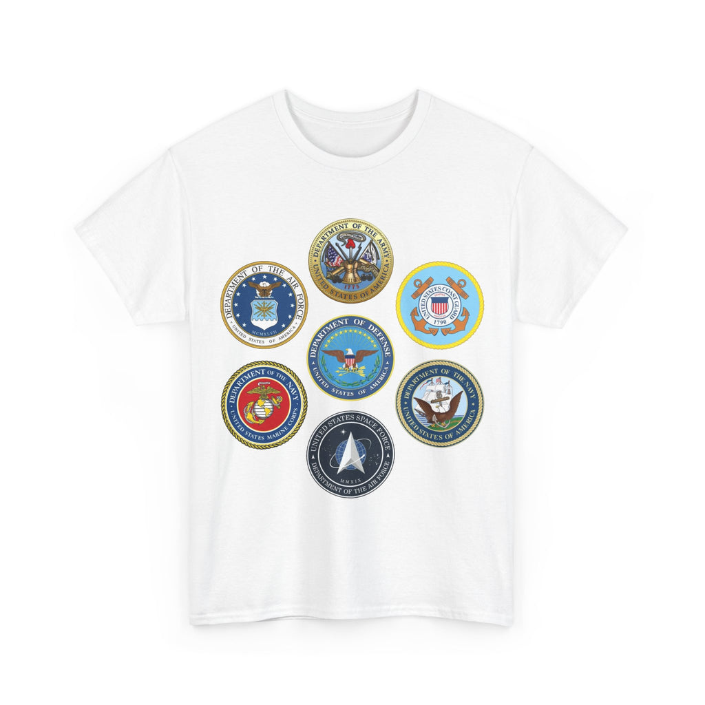 Military Branch Seals T-Shirt — Vintage US Armed Forces Emblems Tee