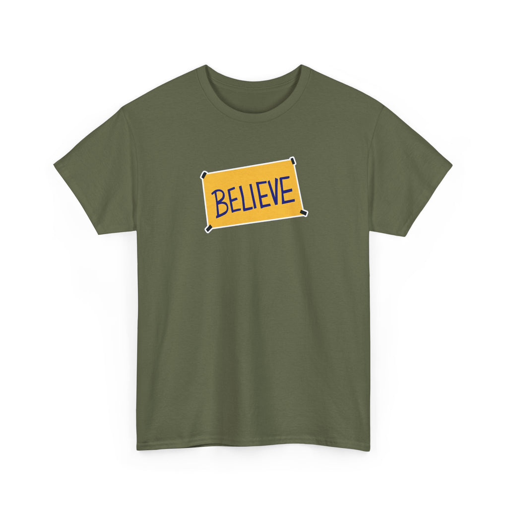 Ted Lasso Inspired Believe Graphic Tee — Inspirational Yellow Patch T-Shirt