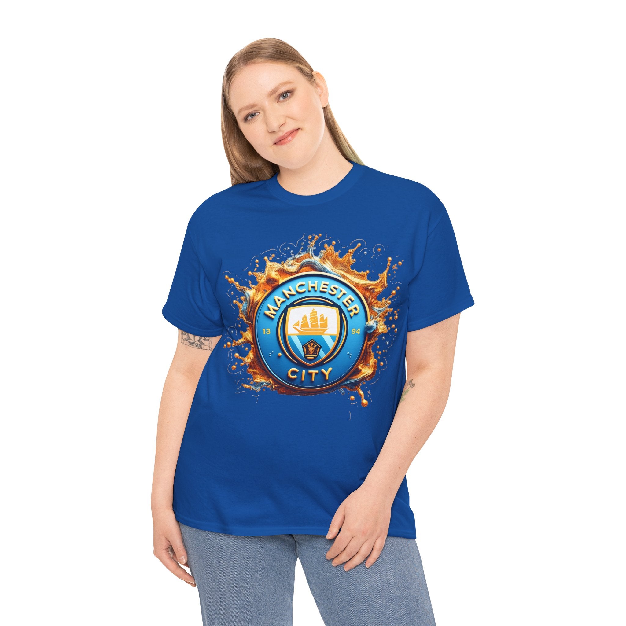 Manchester City Inspired Splash Logo Cotton T-Shirt