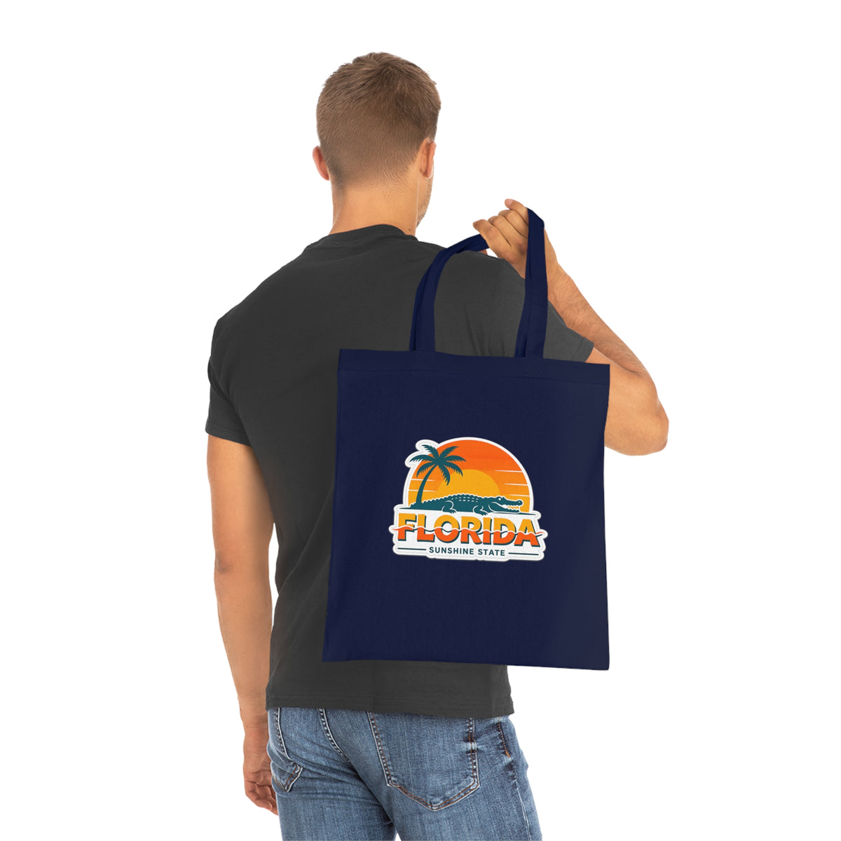 Florida Sunshine State Palm Tree Tote Bag — Retro Beach Sunset Cotton Tote