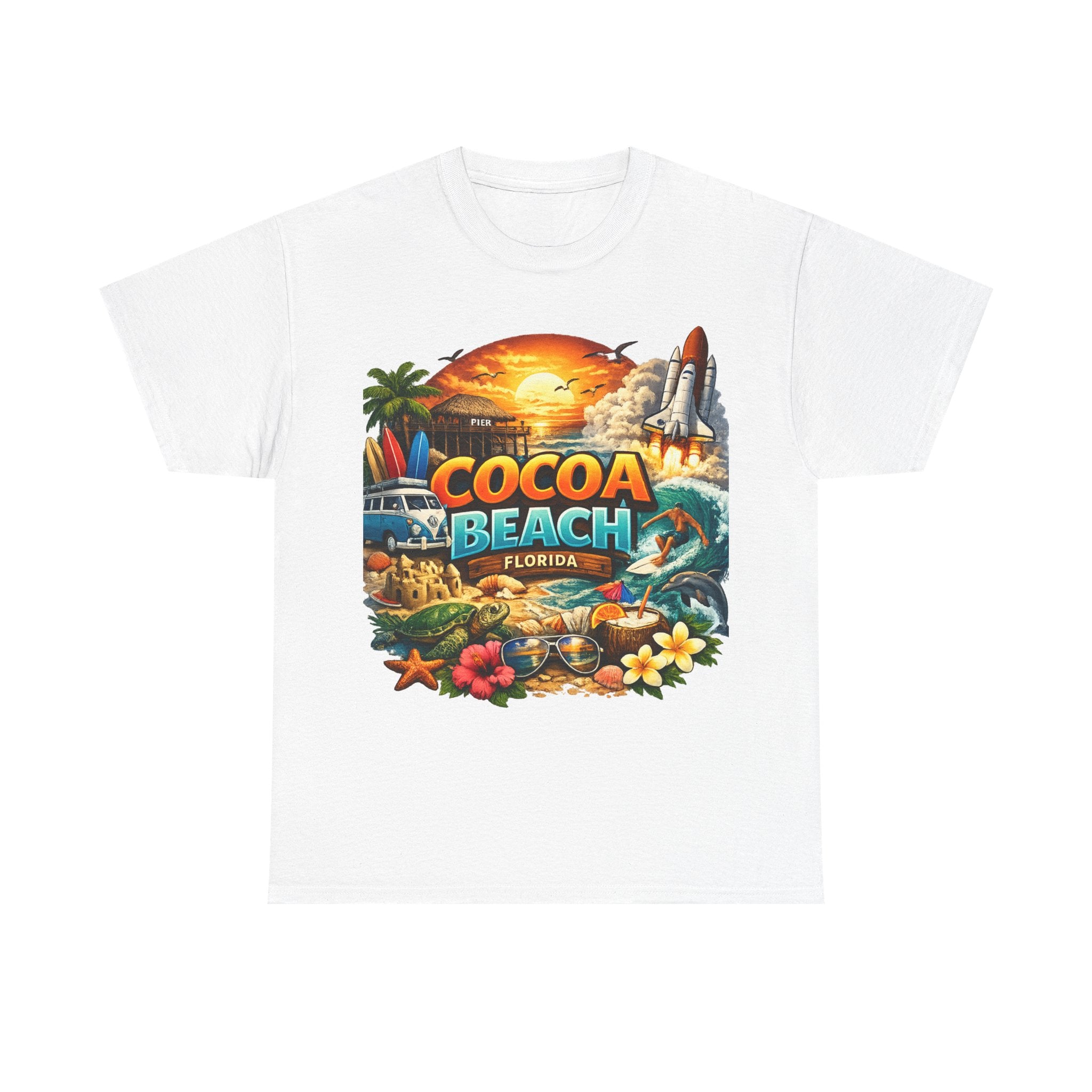 Cocoa Beach Florida Sunset Surf T-Shirt — Retro Beach Vacation Graphic Tee