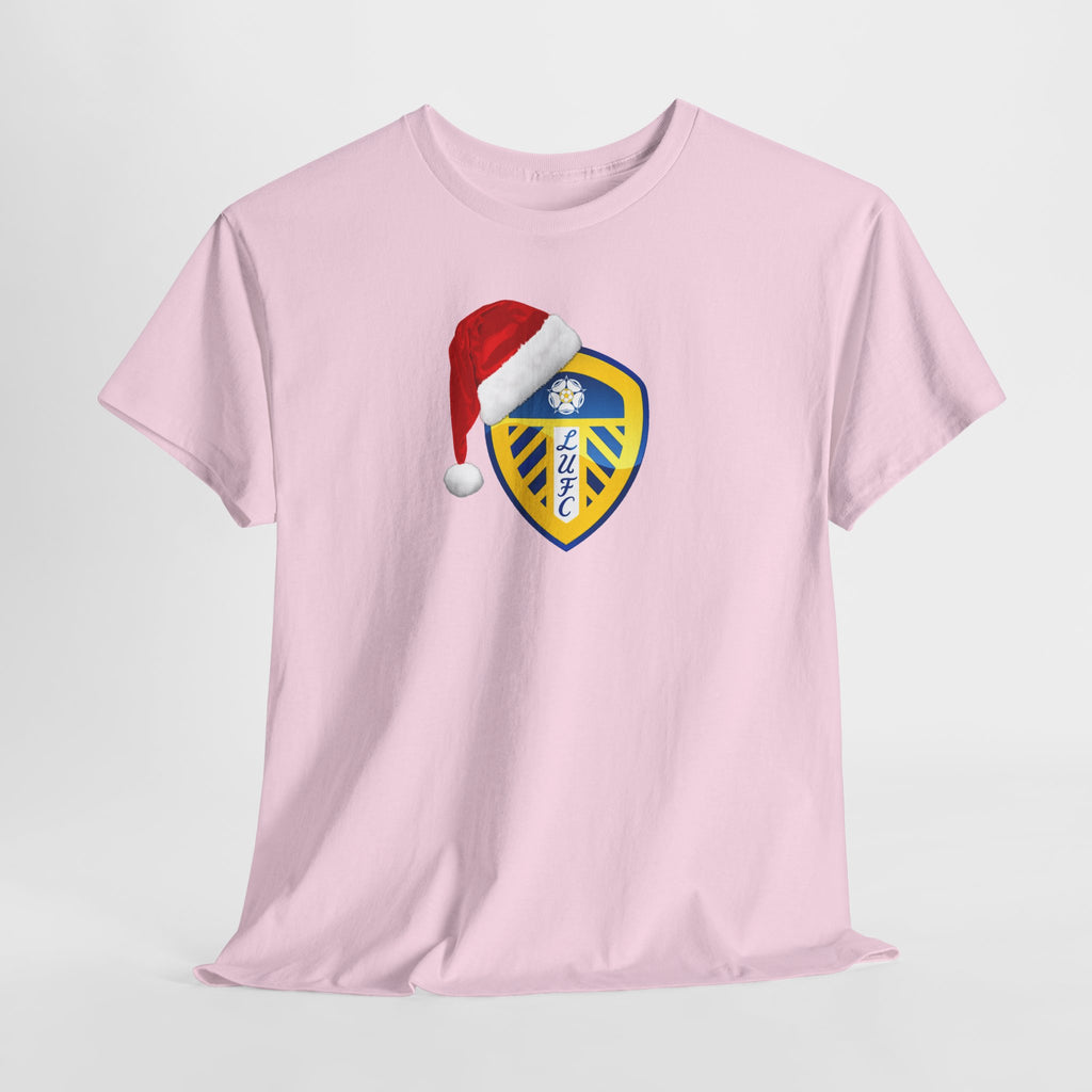 Leeds United Santa Hat Christmas Soccer Crest T‑Shirt – Festive Football Fan Tee