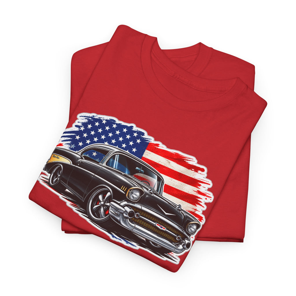 American Muscle Car T‑Shirt — Classic Vintage Car with USA Flag