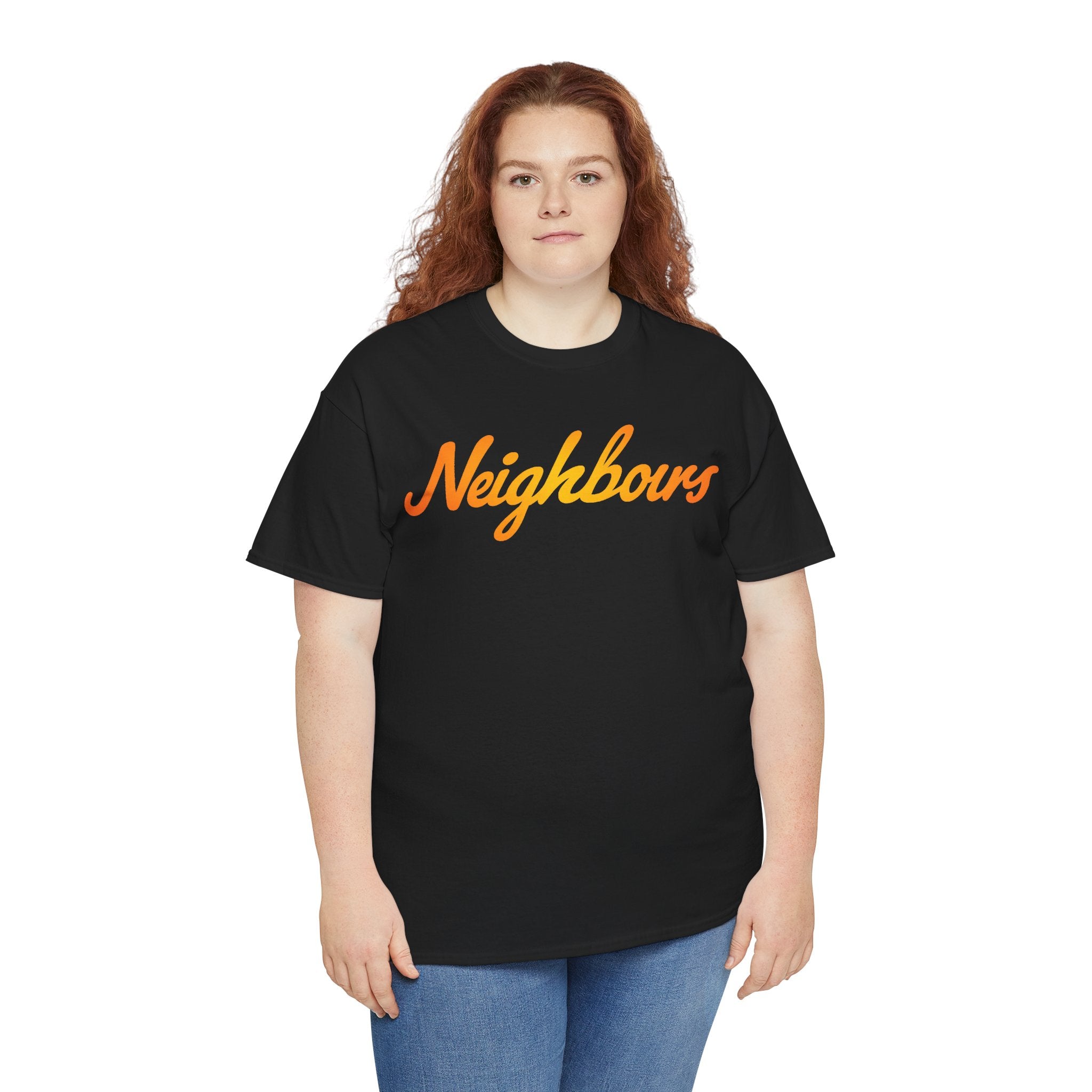 Neighbours Script T‑Shirt — Retro Orange Neighborhood Tee