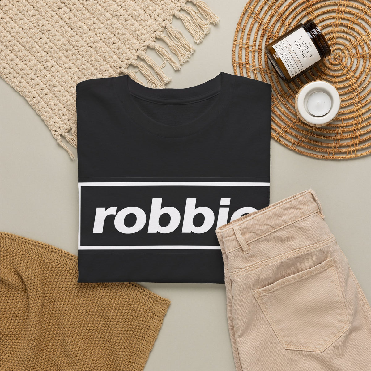 Robbie Inspired Cotton T-Shirt — Minimal Black Box Logo T-Shirt