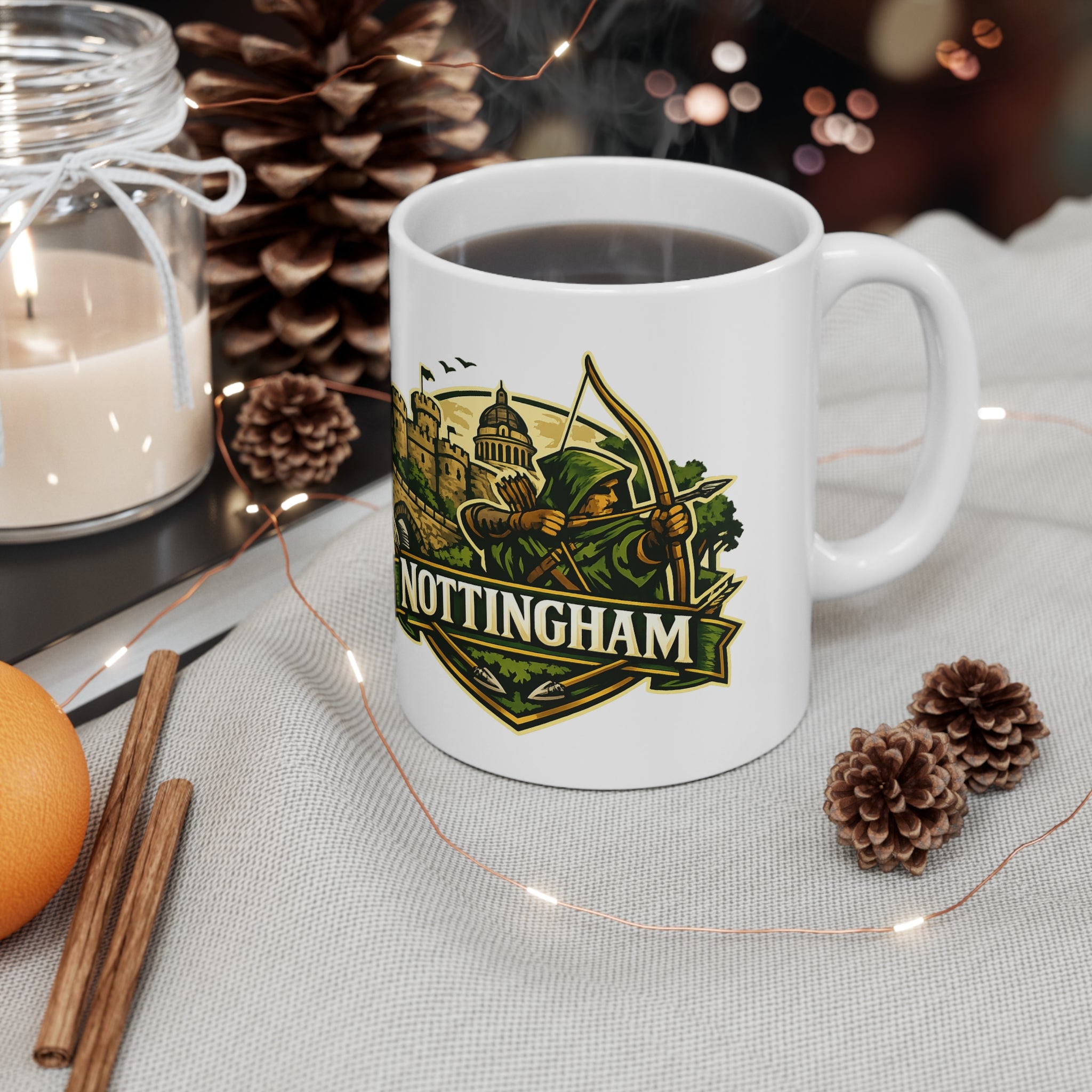 Nottingham Robin Hood Ceramic Coffee Mug — 11oz & 15oz Travel-Perfect Gift