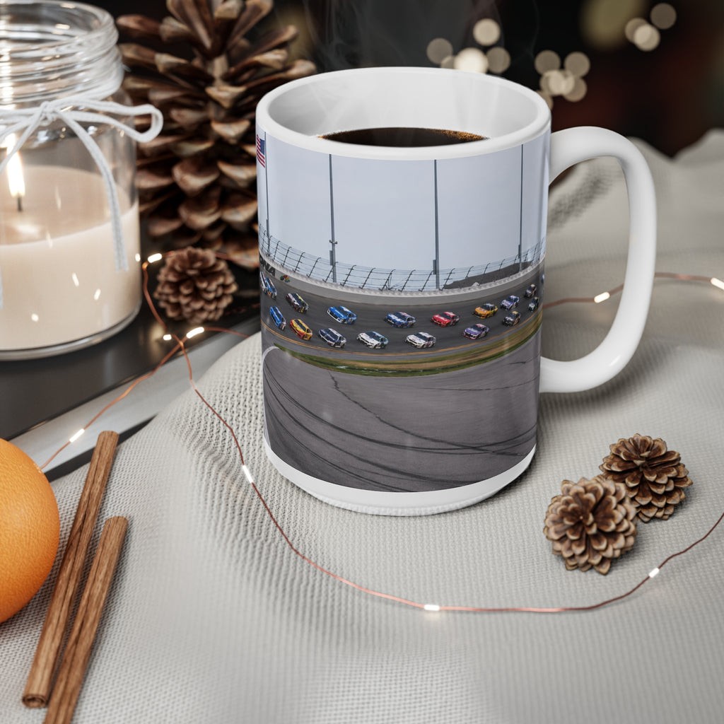 Daytona Raceway Photo Mug — Presidential Motorcade & NASCAR Racing Ceramic Coffee Cup (11oz, 15oz)