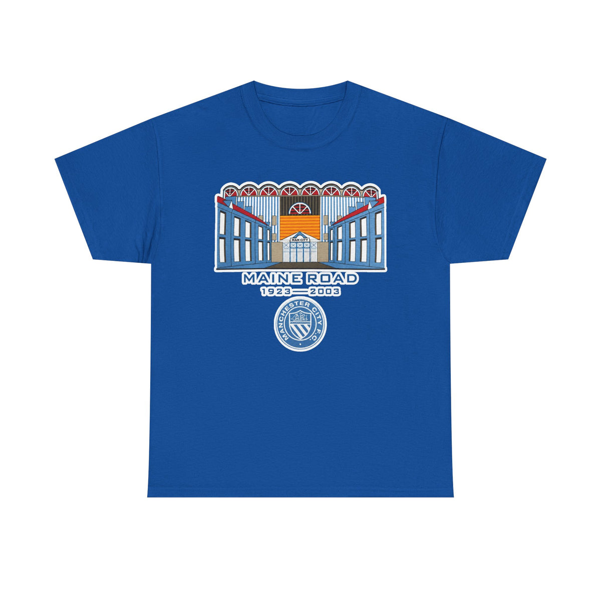 Maine Road 1923–2003 Cotton T-Shirt — Vintage Stadium Illustration Tee
