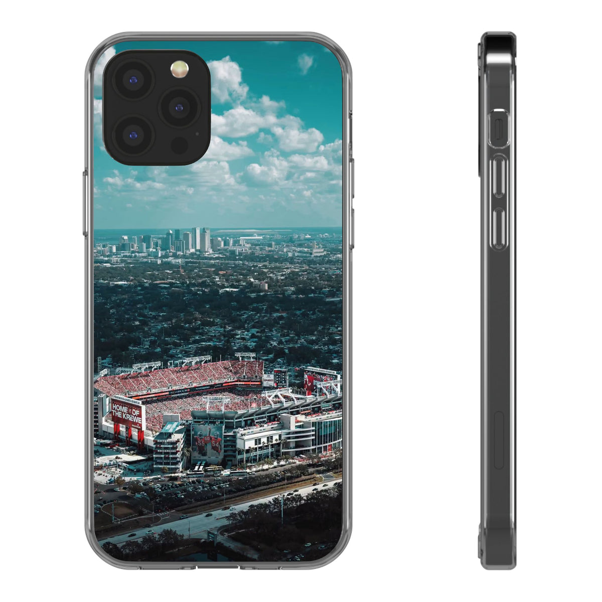Tampa Bay Raymond James Stadium Clear Phone Case — Aerial City Stadium Design