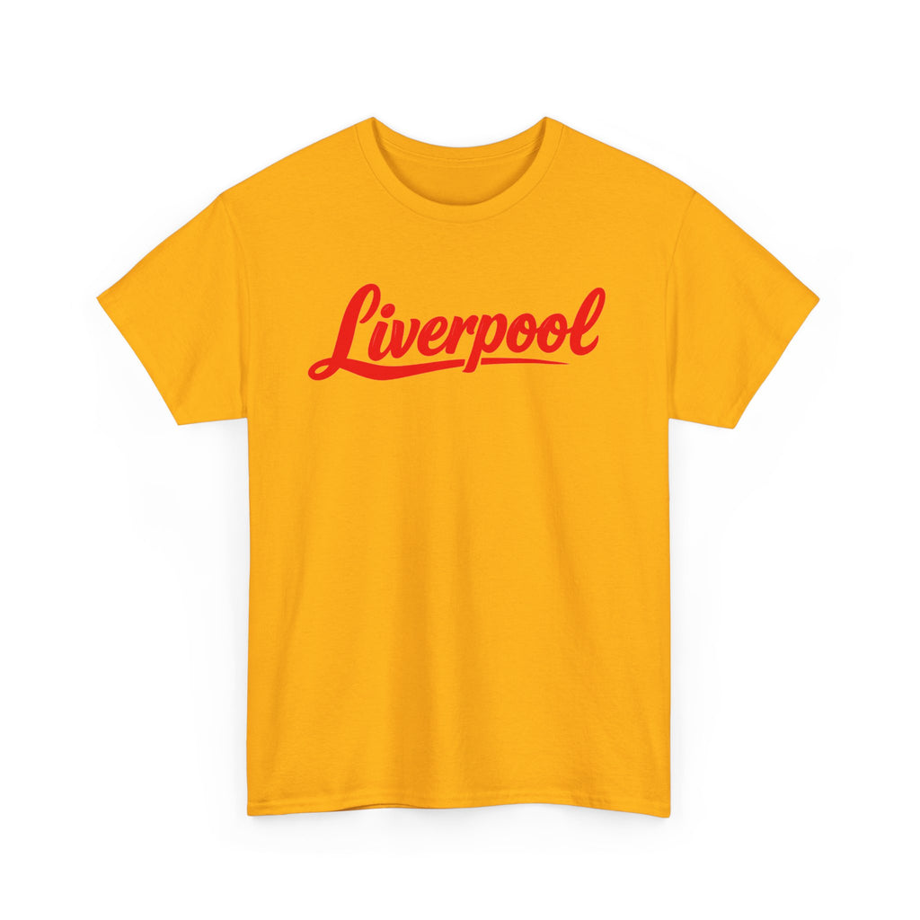 Liverpool Script T-Shirt — Retro Red Logo Tee for Fans