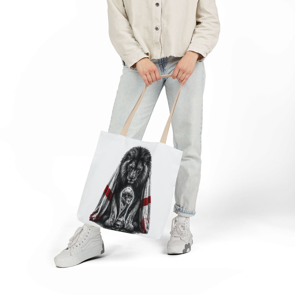 England Lion Guardian Canvas Tote — Protective Lion & Cub Illustration Tote Bag