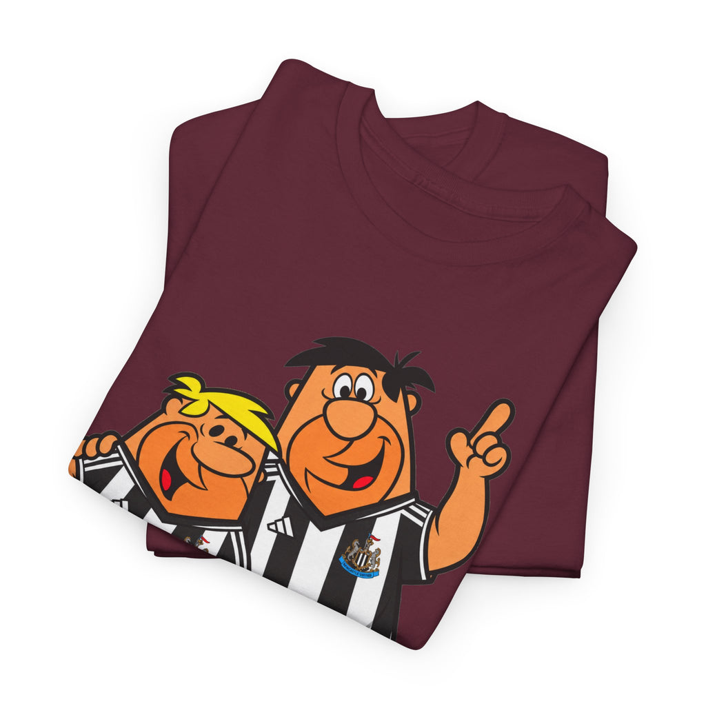 Newcastle United Flintstones Cartoon Cotton T-Shirt / Tee — Retro Striped Jersey Illustrations