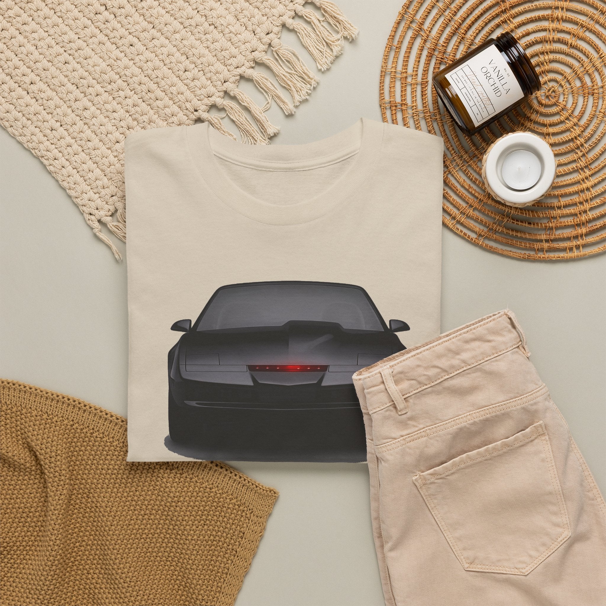 KITT-Inspired Retro Sports Car Tee — Front View Knight Rider Car Graphic Shirt