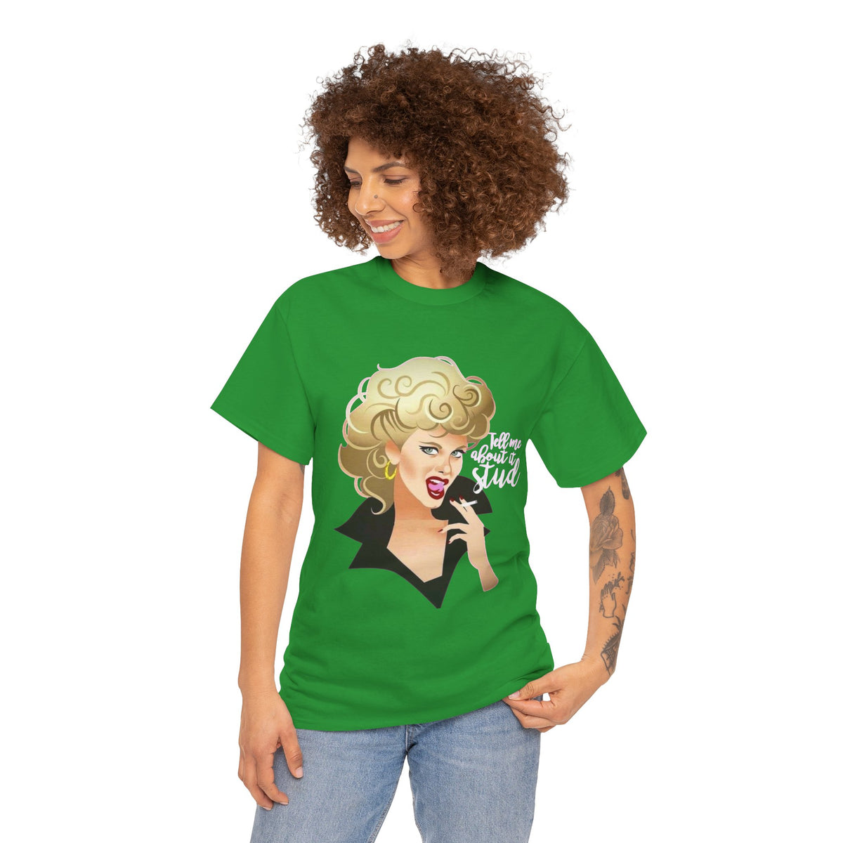 Retro Glam T‑Shirt — 'Tell Me About It, Stud' Vintage Pop Art Tee