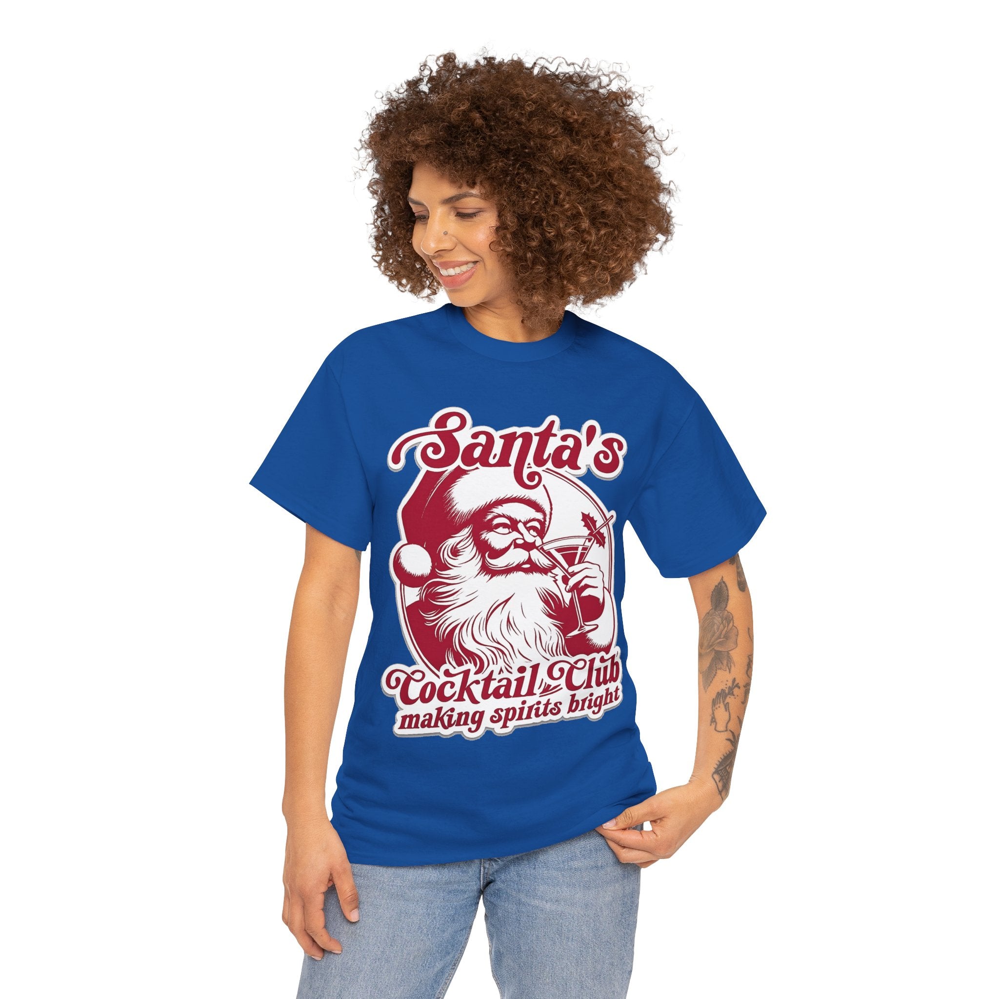 Santa’s Cocktail Club Tee — "Making Spirits Bright" Christmas Shirt
