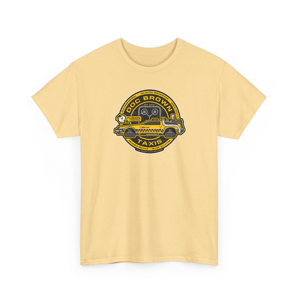 Vintage Taxi Badge T-Shirt — 'Doc Brown Taxis' Retro Cab Logo Tee