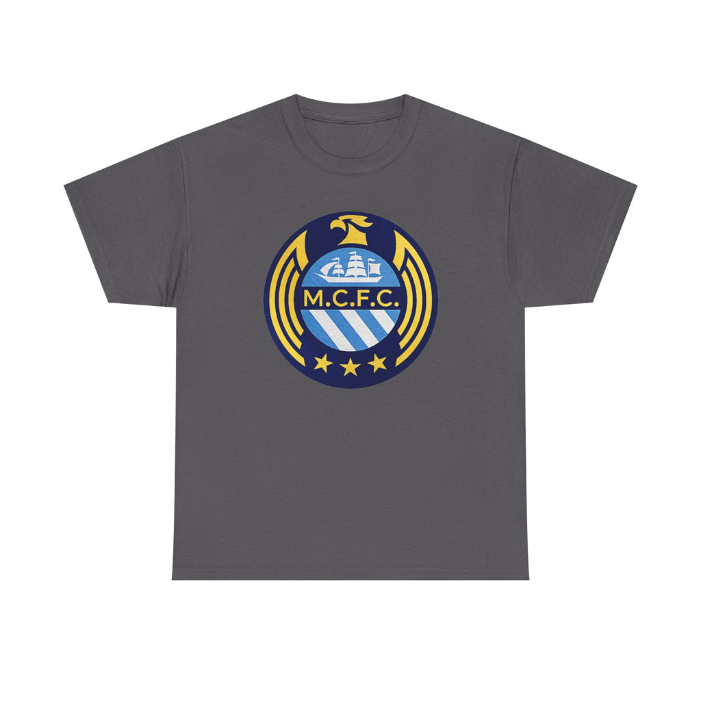 MCFC Crest T-Shirt — Vintage Blue & Gold Soccer Tee