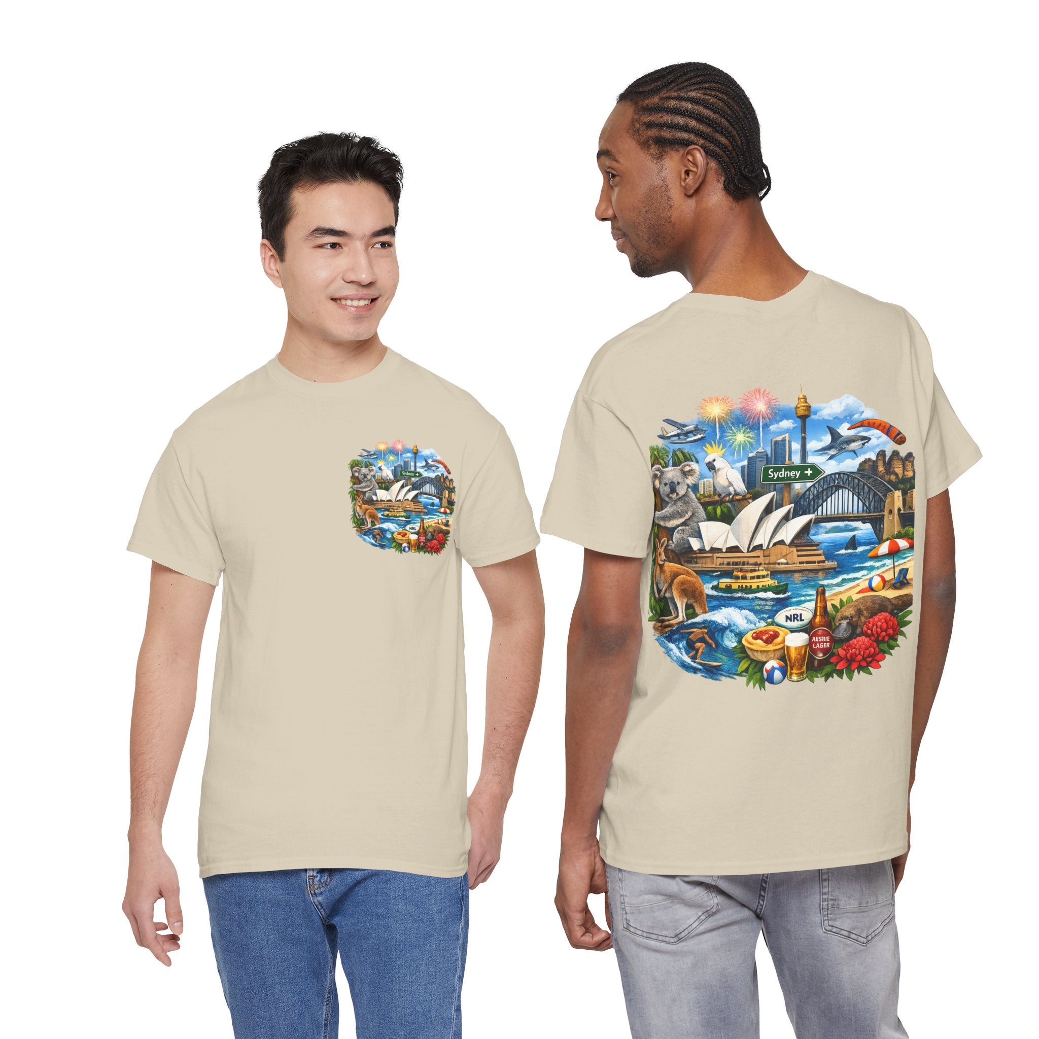 T-Shirt — Sydney Landmark Collage Tee (Opera House, Harbour Bridge, Koala & Beach Scene)