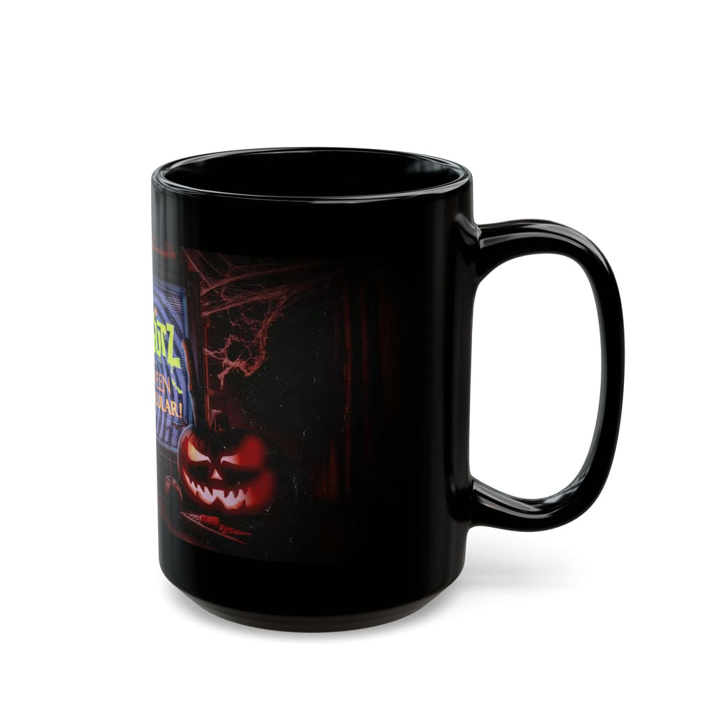 Halloween Horror Mug — 'Blood & Gutz Halloween Fright-Tacular' Black Ceramic Coffee Cup