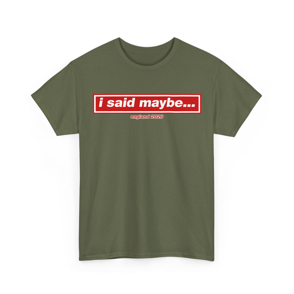 I Said Maybe Tee — Minimalist Red Logo Graphic T‑Shirt
