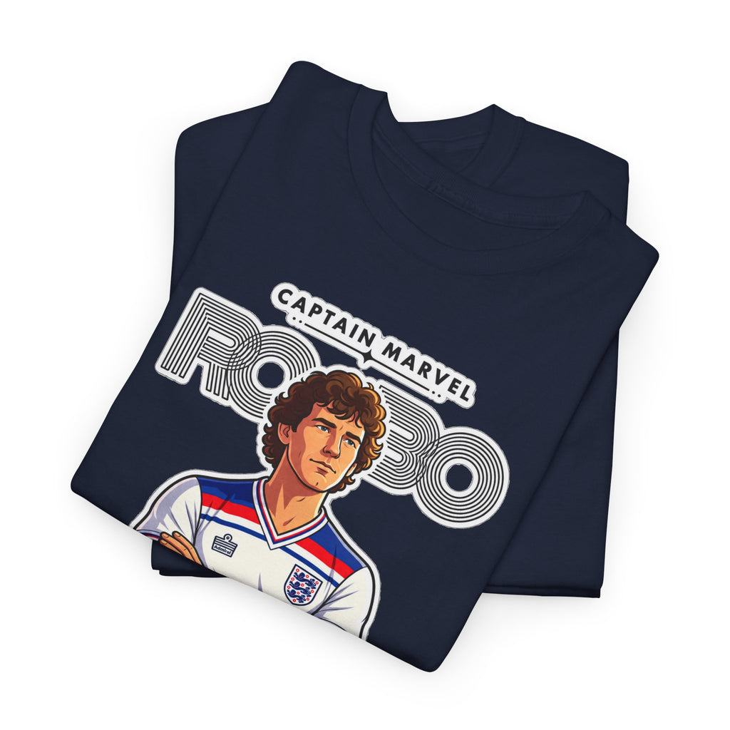 Bryan Robson Retro England Football Cotton T-Shirt / Tee — "Captain Marvel" Soccer Player Graphic