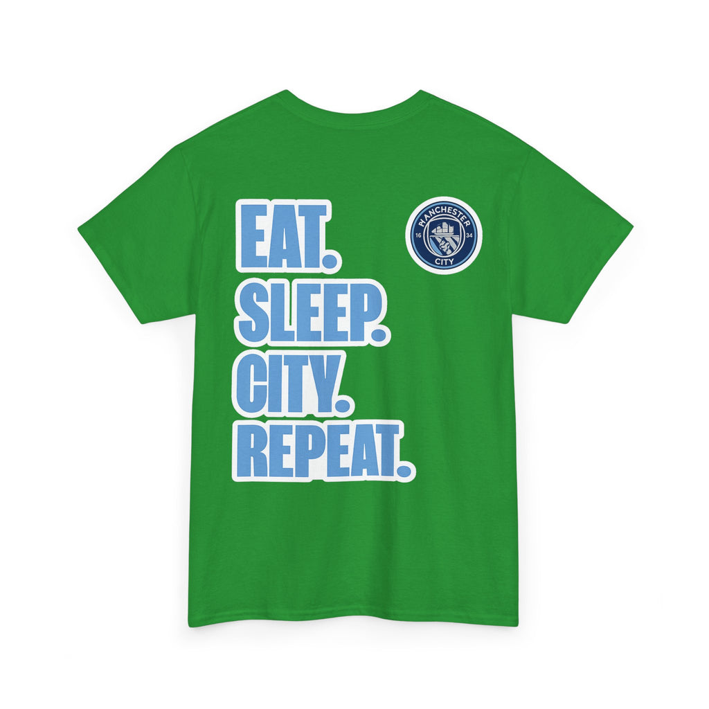 Manchester City T-Shirt – 'Eat. Sleep. City. Repeat.' Football Fan Tee