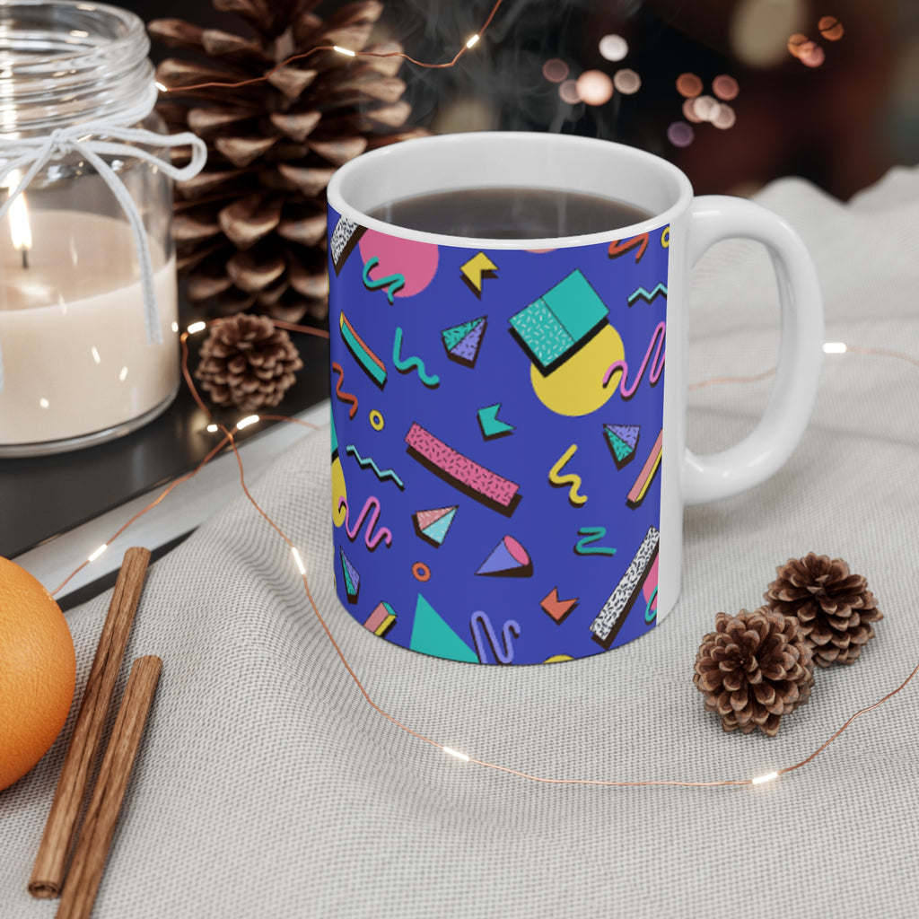 Retro 80s Memphis Pattern Ceramic Mug — Colorful Geometric Coffee Cup (11oz, 15oz)