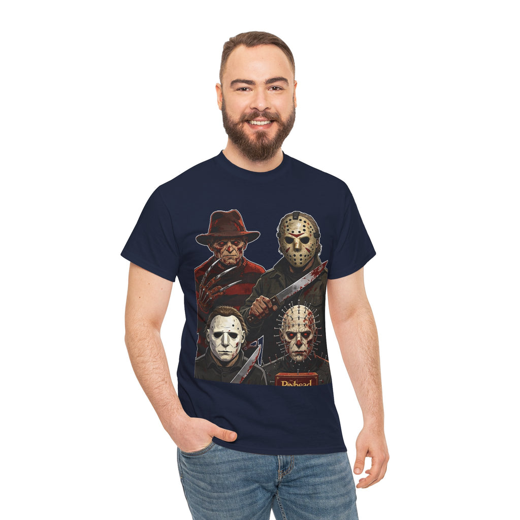 Horror Icons T-Shirt — Freddy, Jason, Michael & Pinhead Slasher Collage