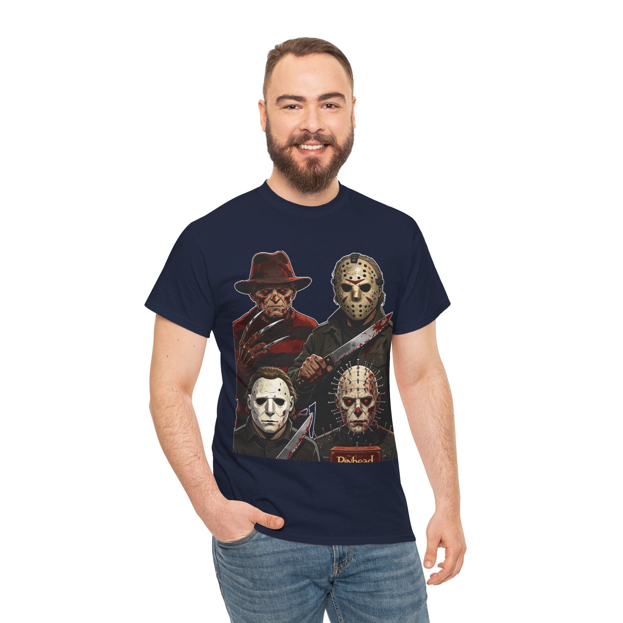 Horror Icons T-Shirt — Freddy, Jason, Michael & Pinhead Slasher Collage