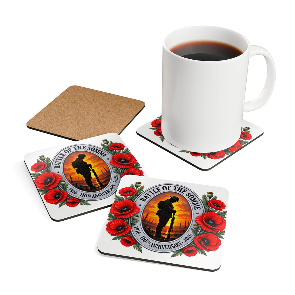Battle of the Somme Remembrance Cork Coaster Set — 1916–2026 Poppy Memorial