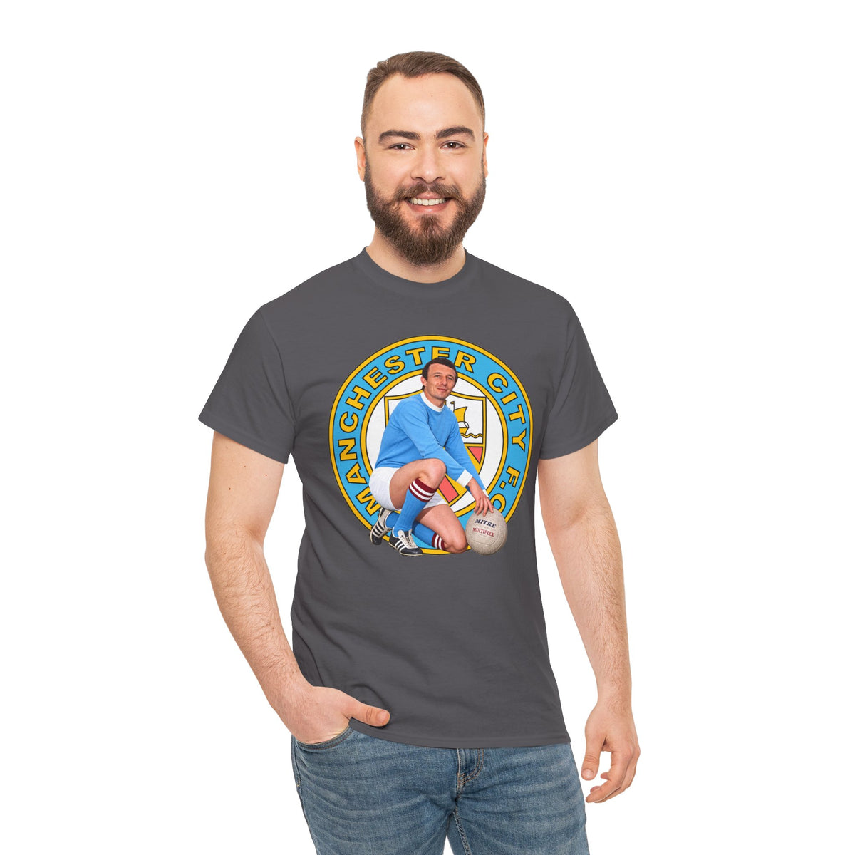 Mike Summerbee Manchester City Vintage Soccer Tee — Retro Player Crest Graphic