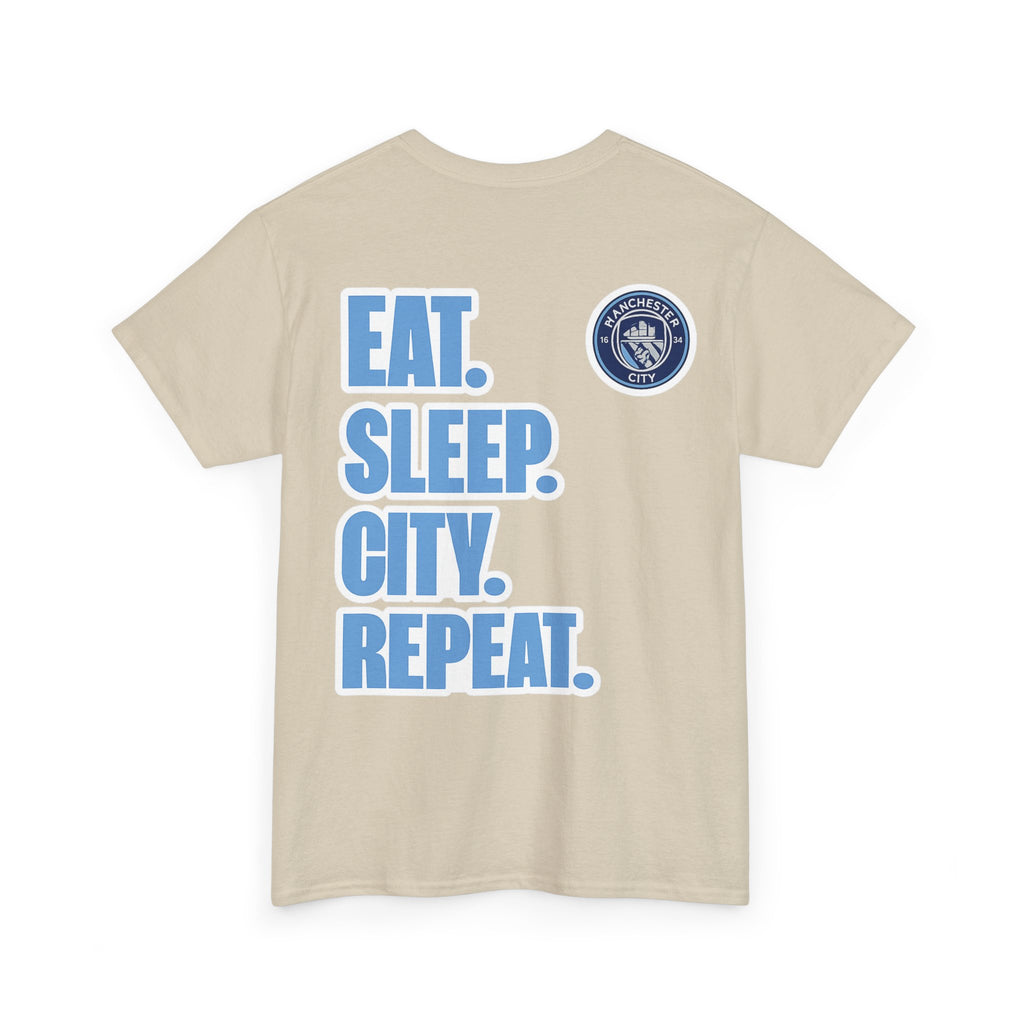 Manchester City T-Shirt – 'Eat. Sleep. City. Repeat.' Football Fan Tee