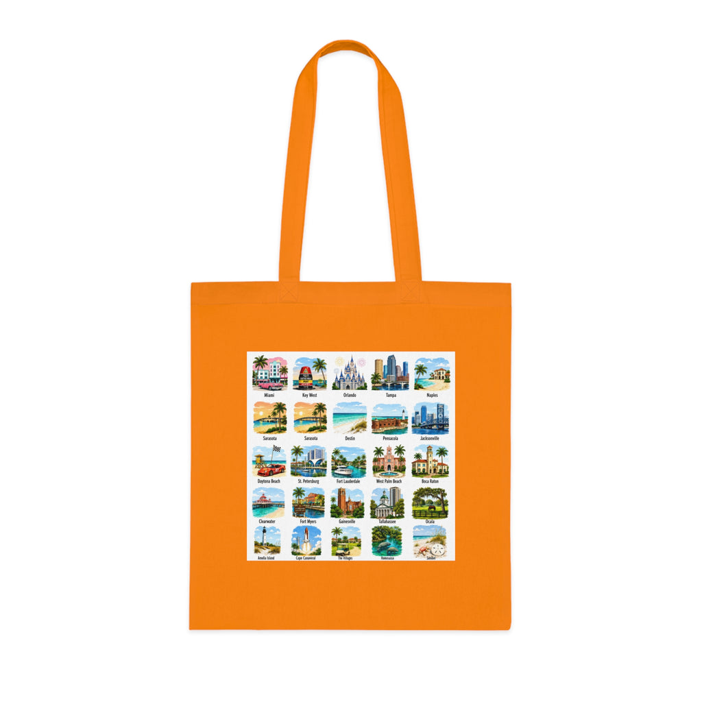 Florida City Landmarks Collage Cotton Tote – Vintage Travel Postcard Design