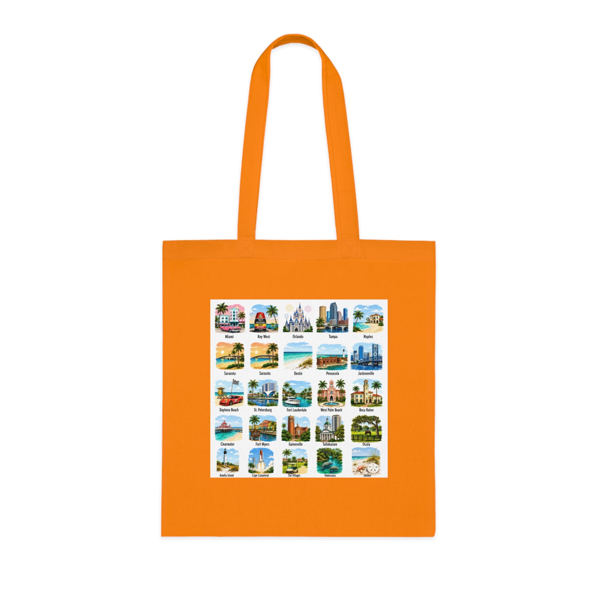Florida City Landmarks Collage Cotton Tote – Vintage Travel Postcard Design