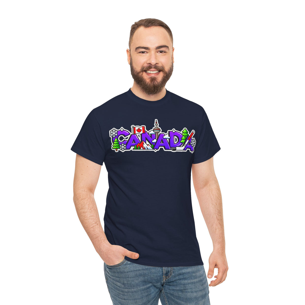 Canada Cartoon Graphic Tee — Canadian Landmark & Flag Travel T‑Shirt