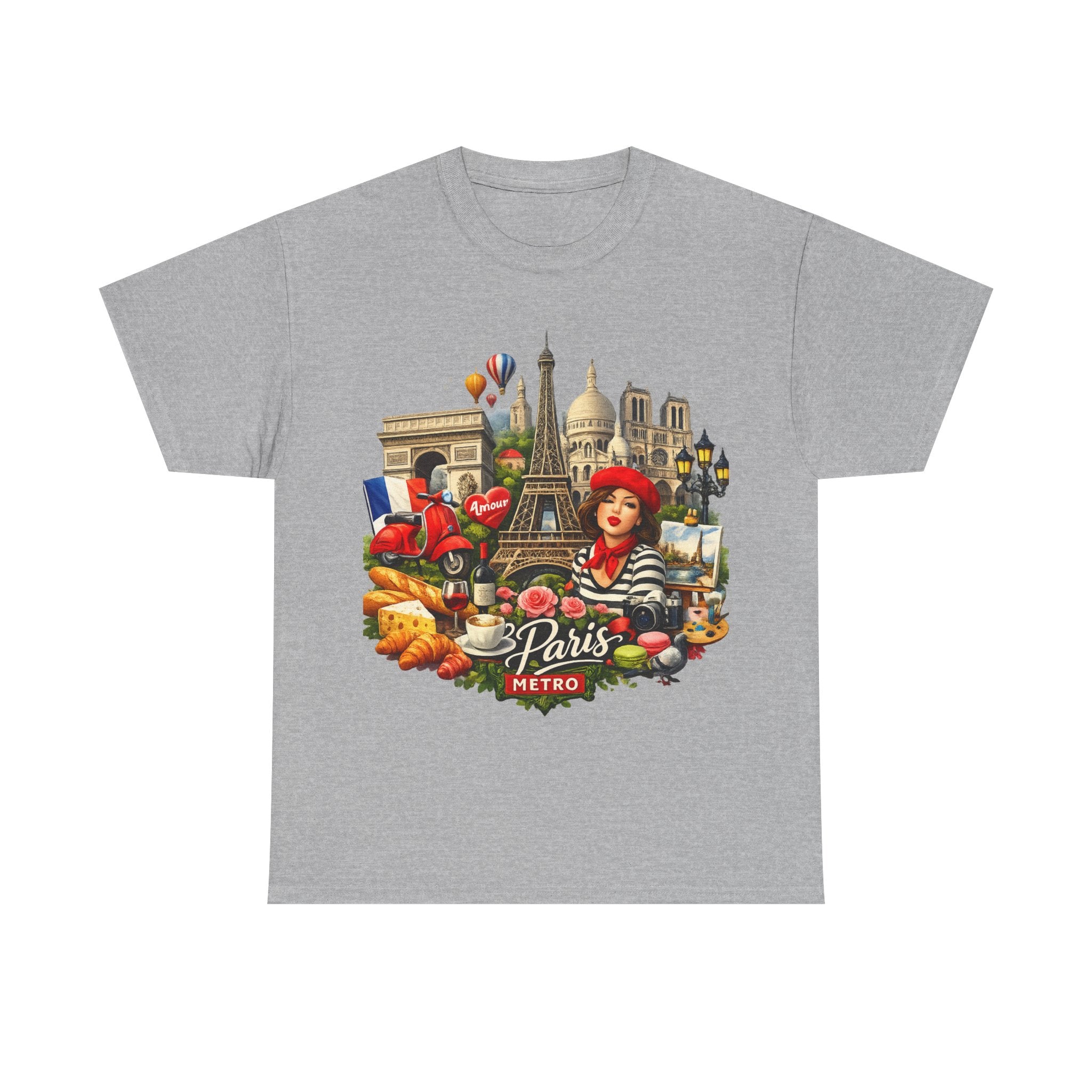 Paris Montage Tee — Eiffel Tower, Croissant & Metro Vintage Travel T‑Shirt