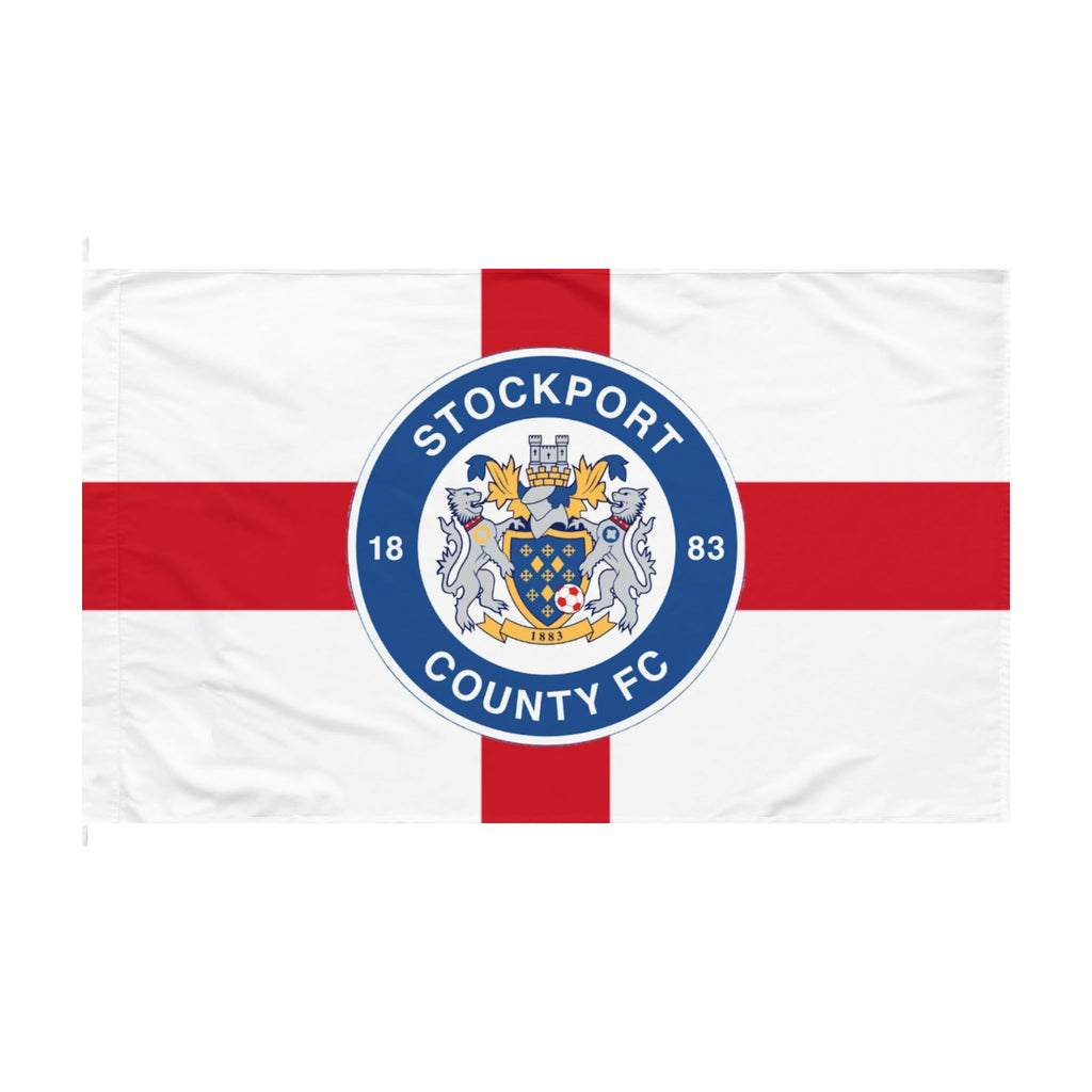 Stockport County FC Double-Sided Flag – St George Cross Football Banner (1883 Crest)