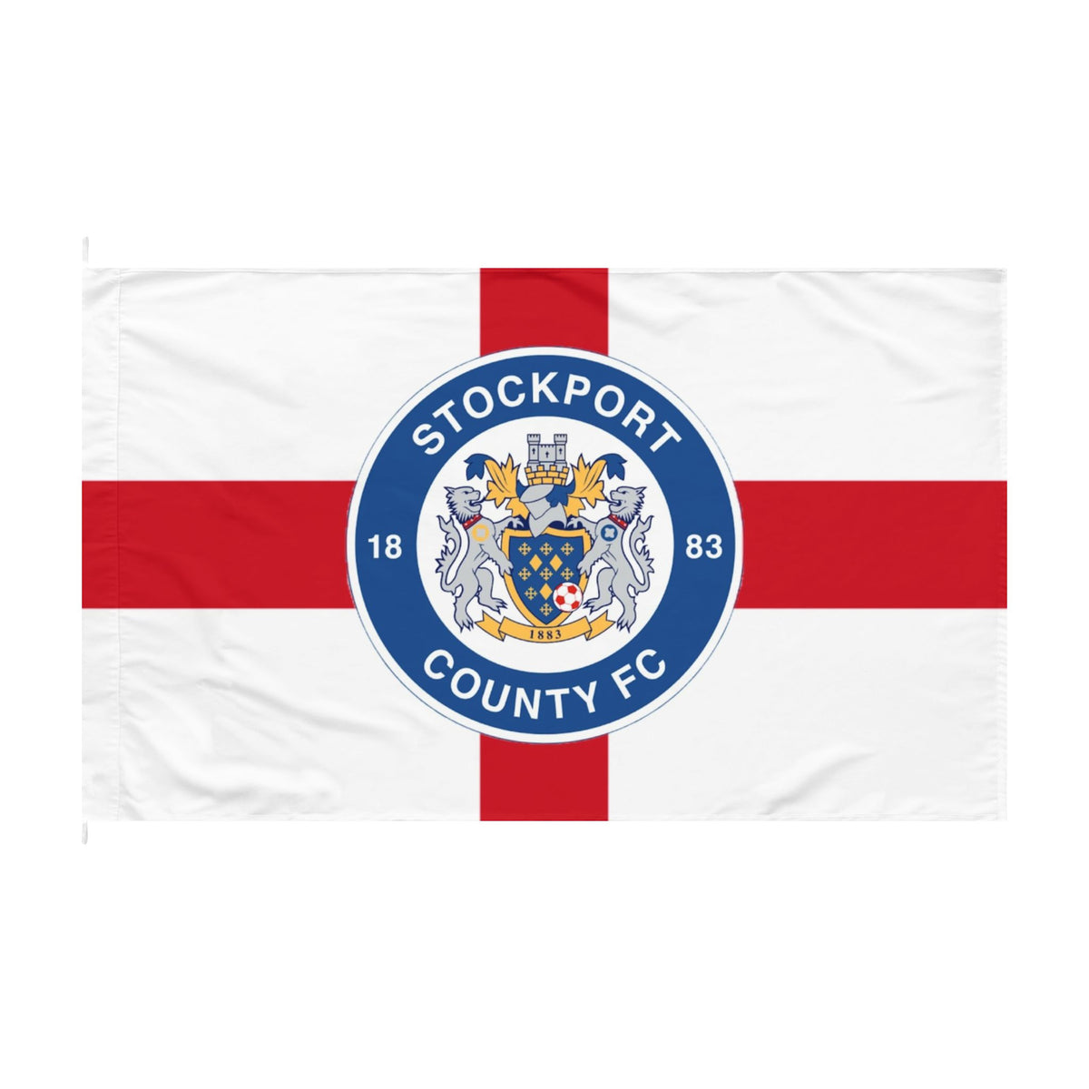 Stockport County FC Double-Sided Flag – St George Cross Football Banner (1883 Crest)