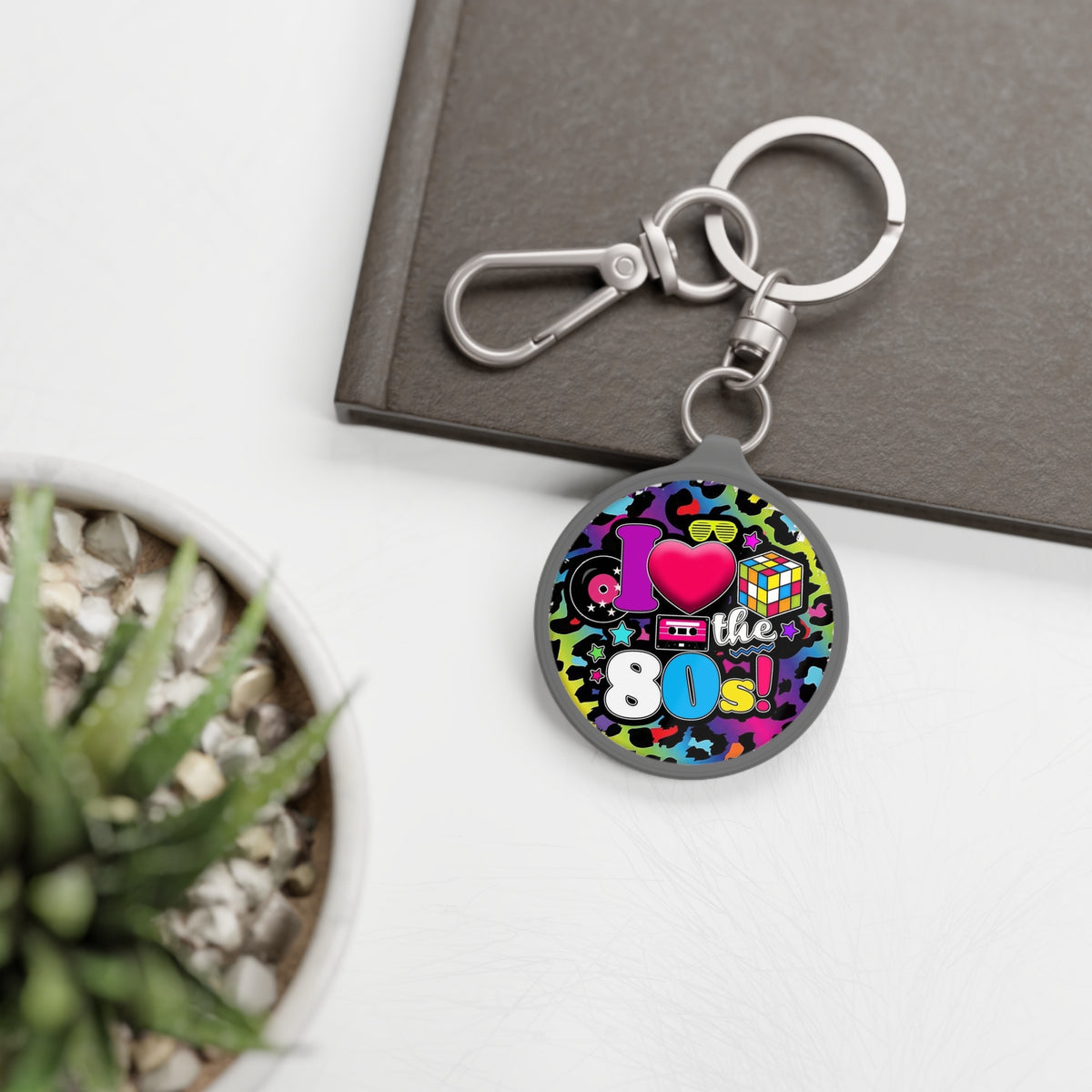 I Heart the 80s Keyring Tag — Retro Neon Rubik’s Cube Keychain