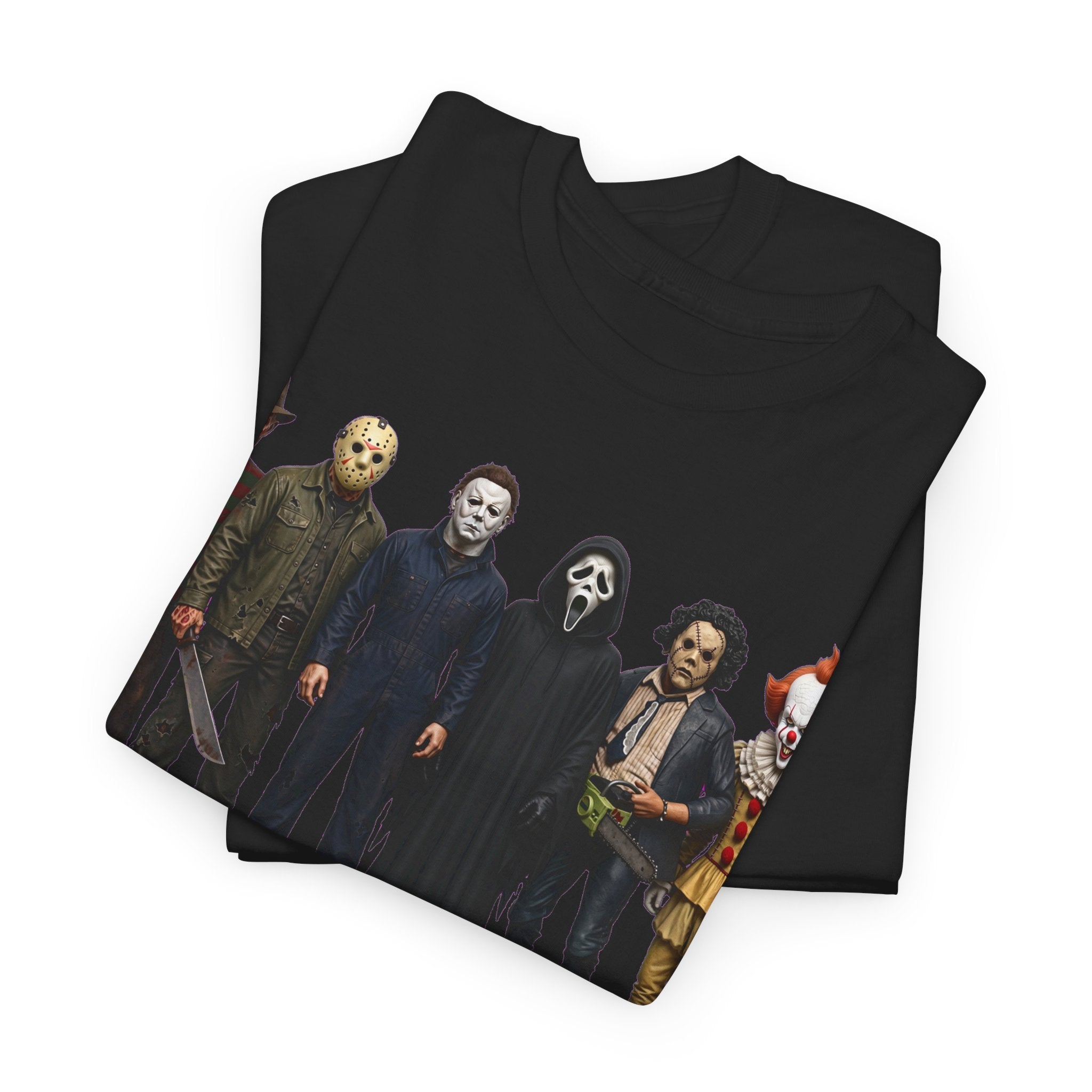 Horror Icons Lineup T‑Shirt – Freddy, Jason, Michael, Ghostface & Pennywise Tee