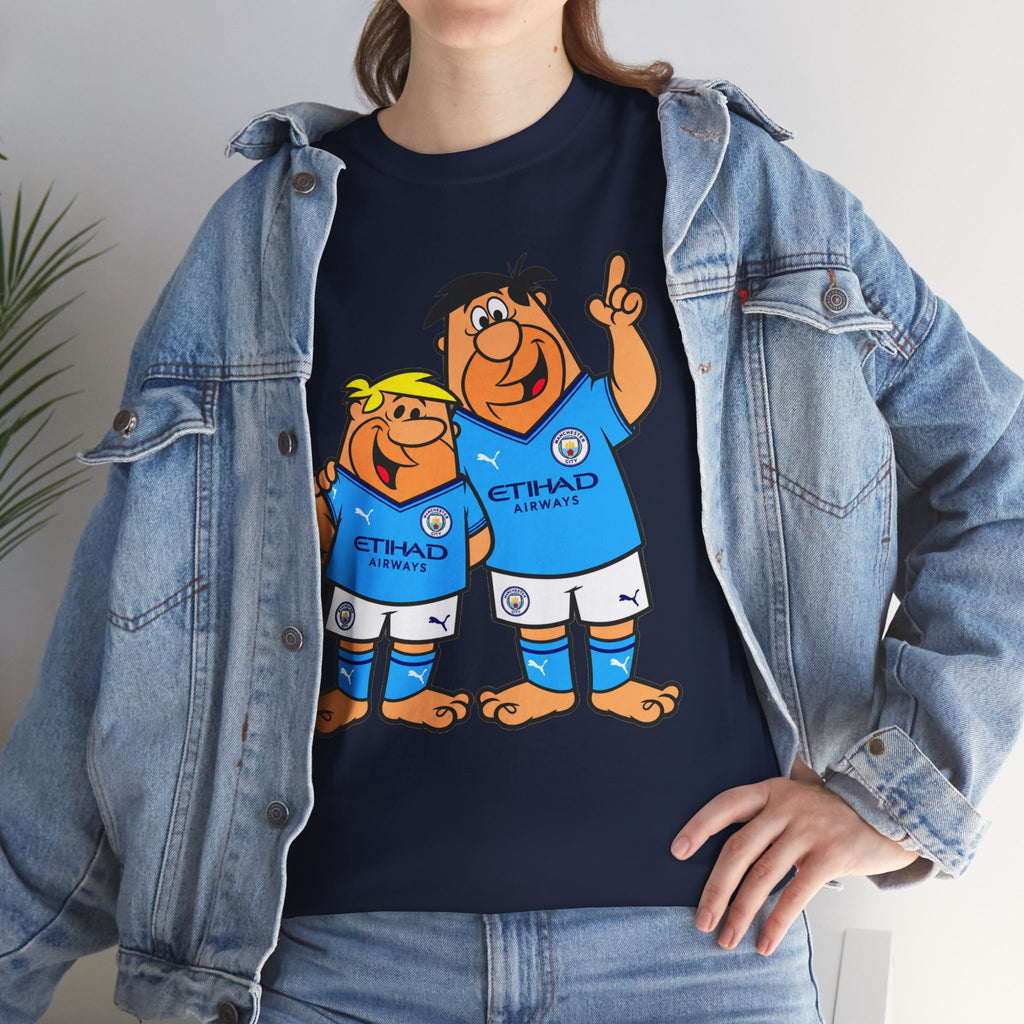 Manchester City The Flintstones Etihad Airways Cartoon Cotton T-Shirt