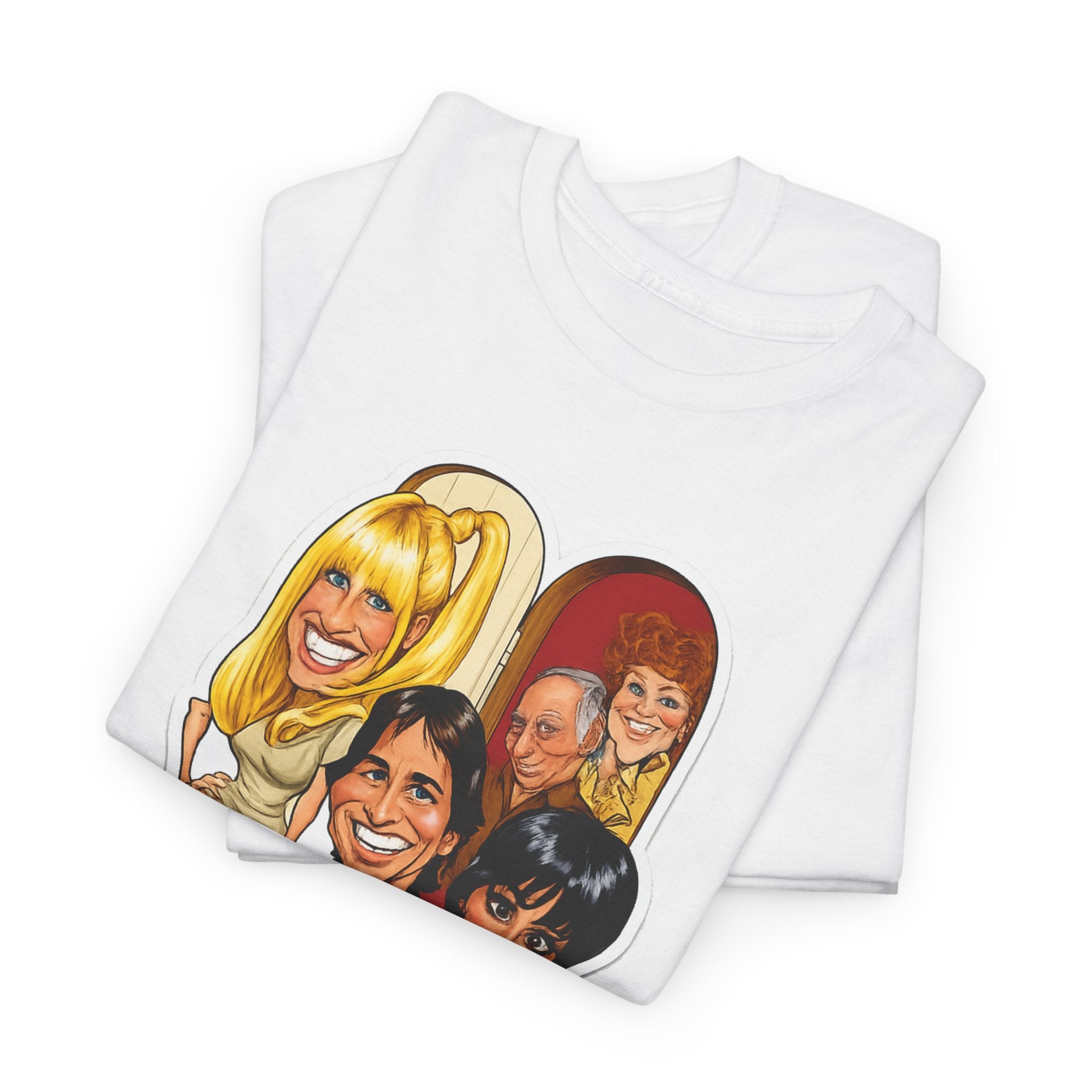 Three's Company Retro TV Tee — Vintage Sitcom Caricature T-Shirt
