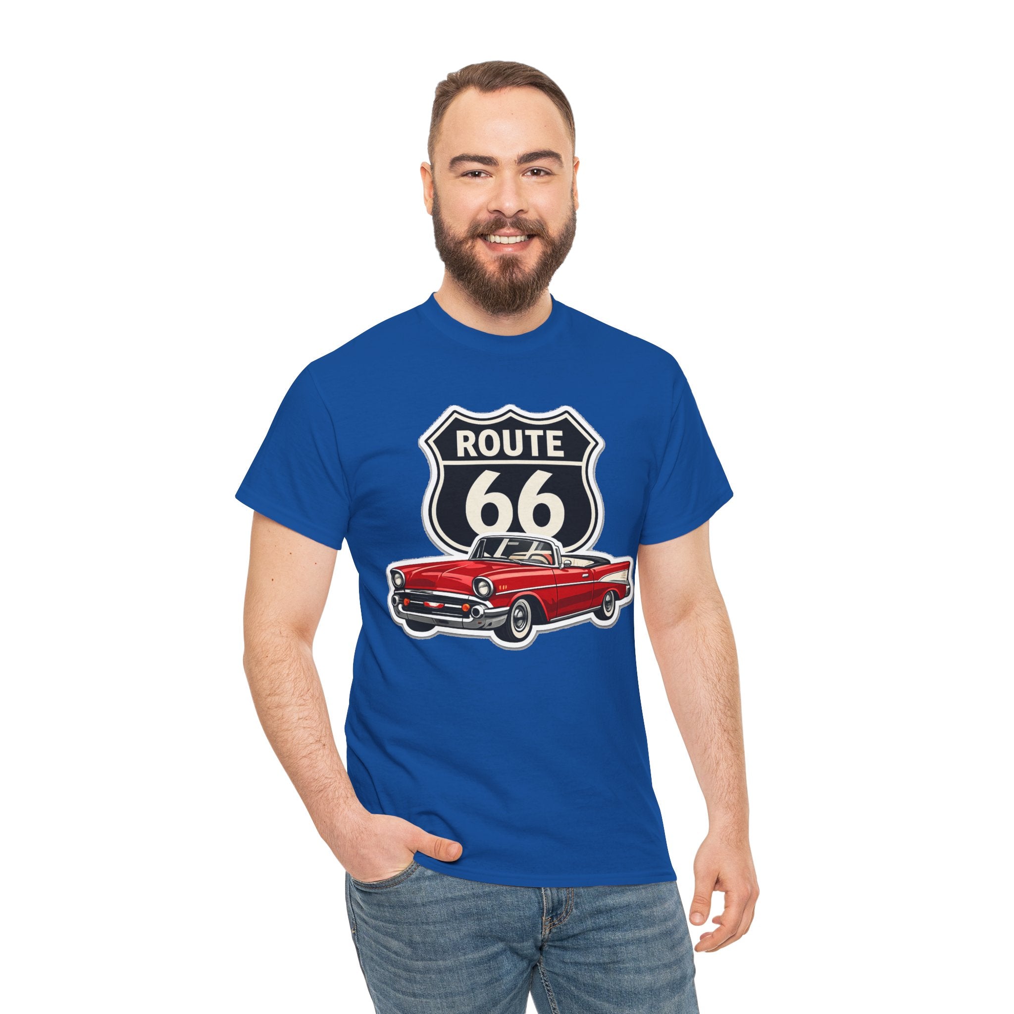 Route 66 Classic Car T‑Shirt — Retro Red Convertible Road Trip Tee
