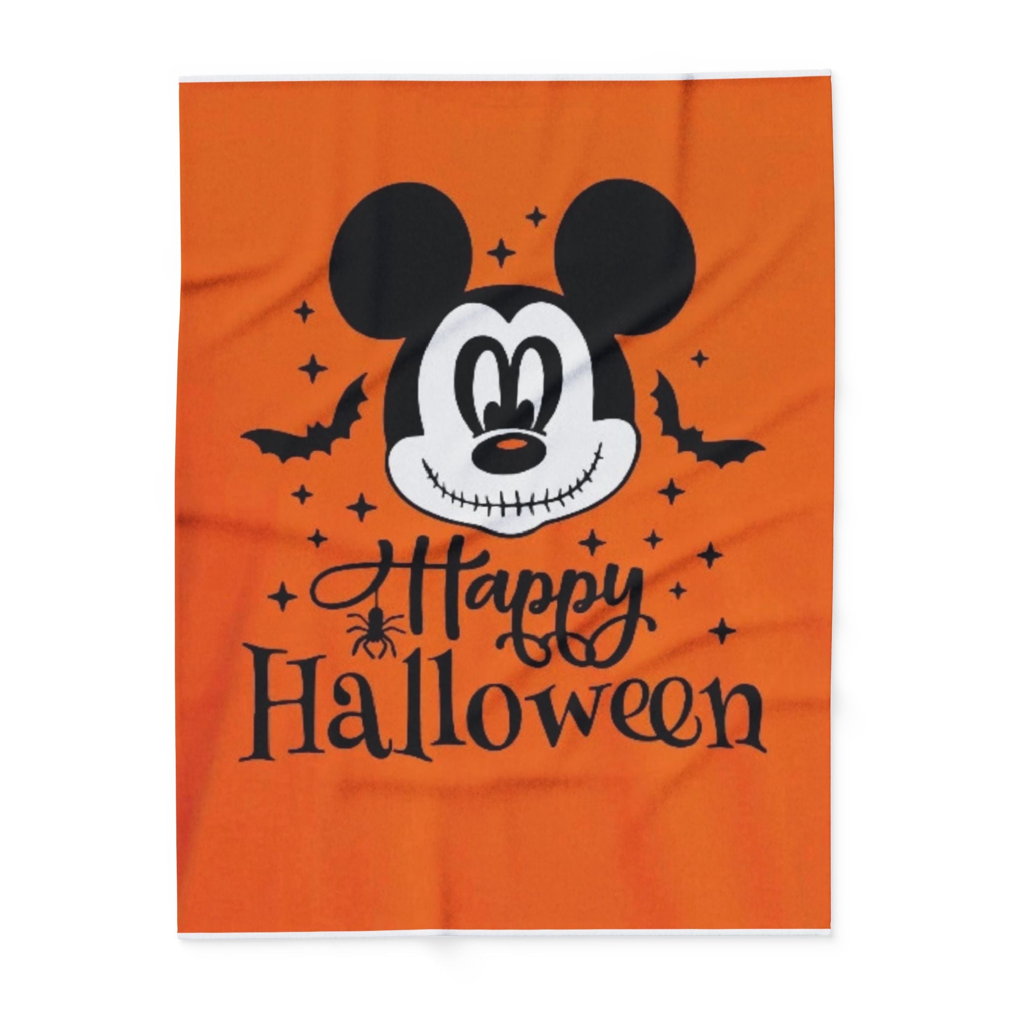 Halloween Mickey Fleece Blanket — 'Happy Halloween' Orange Cozy Throw