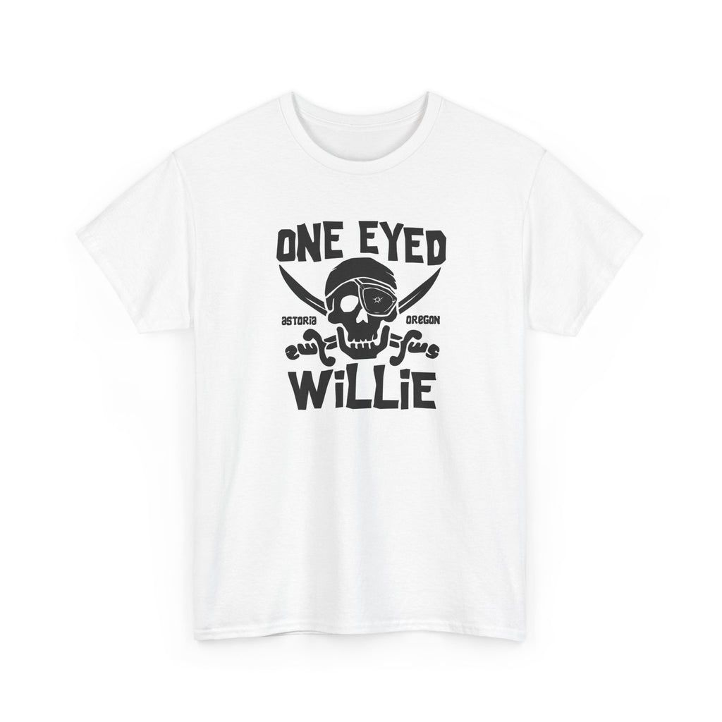 One Eyed Willie Pirate Skull Tee — Retro Nautical Adventure Graphic Shirt