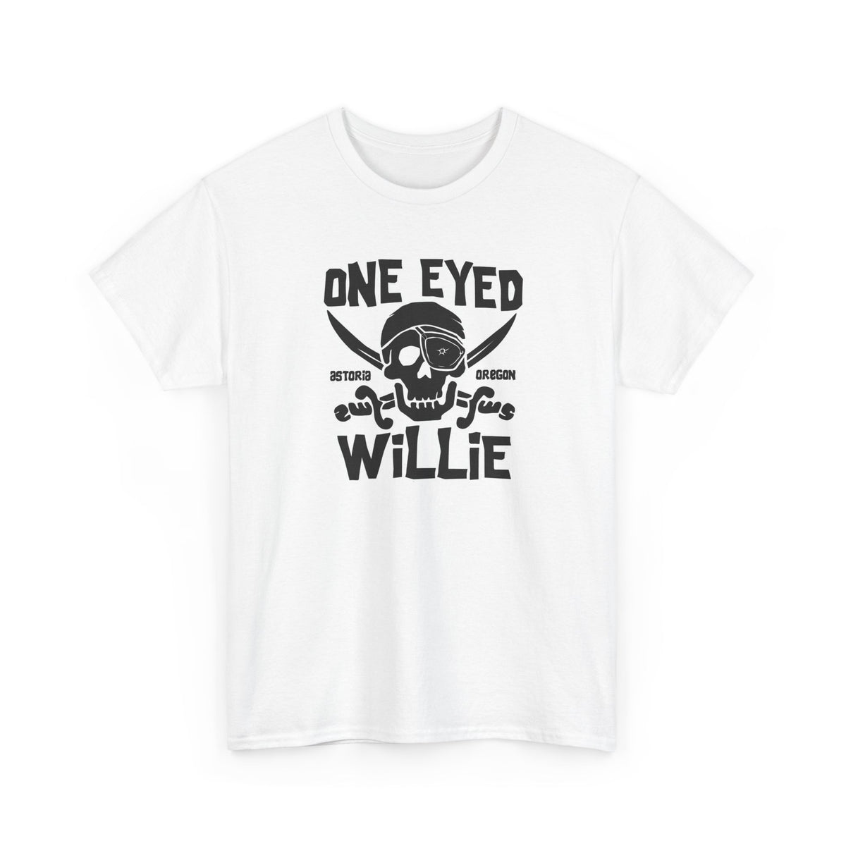 One Eyed Willie Pirate Skull Tee — Retro Nautical Adventure Graphic Shirt