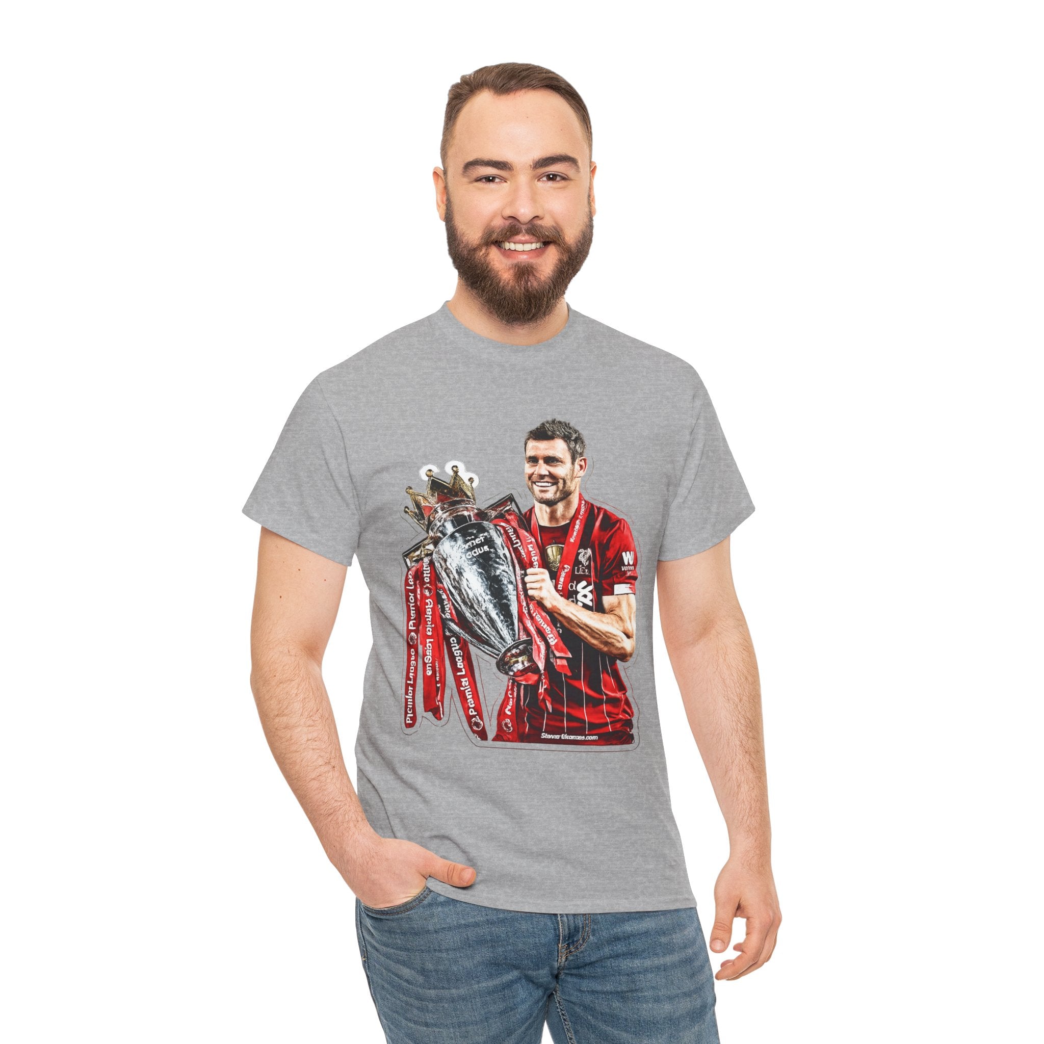 James Milner Liverpool Premier League Champion Trophy T-Shirt — Player Holding Premier Trophy