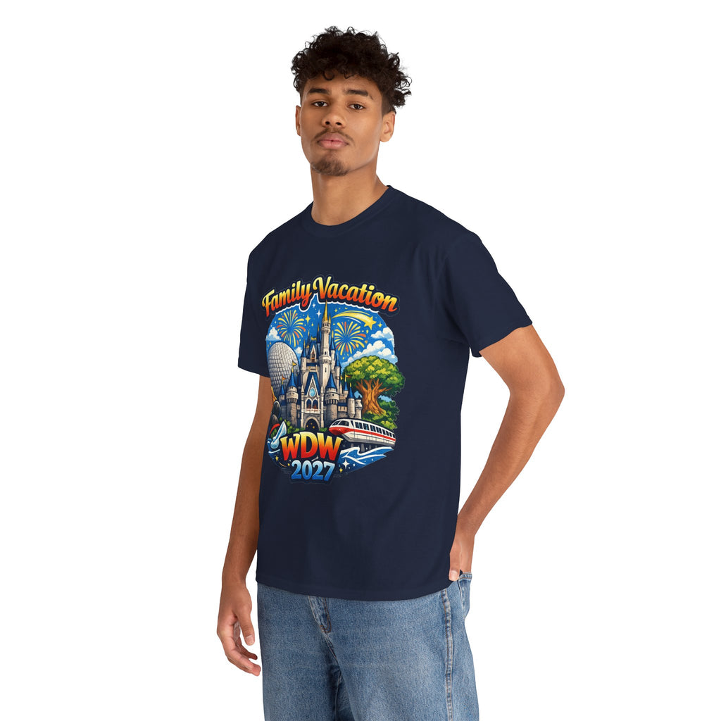 Family Vacation WDW 2027 T-Shirt – Disney Park Castle & Fireworks Vacation Tee