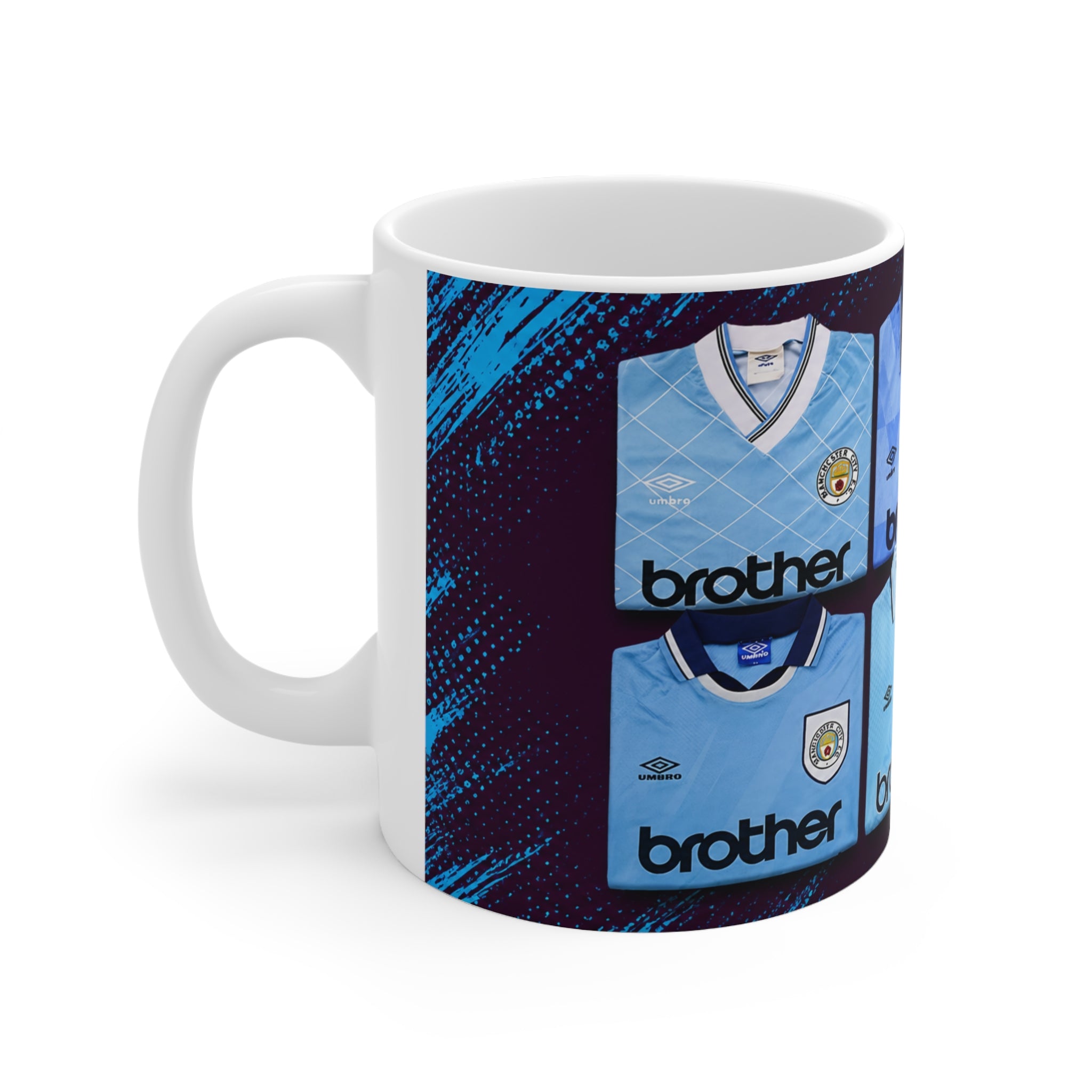 Manchester City Vintage Kit Pattern Coffee Mug — Retro Sky Blue Football Shirt Design, 11oz & 15oz