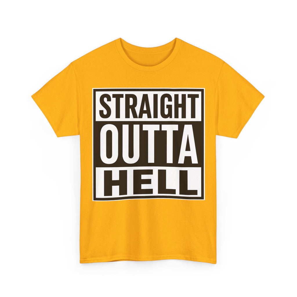 Straight Outta Hell T-Shirt — Bold Gothic Graphic Tee